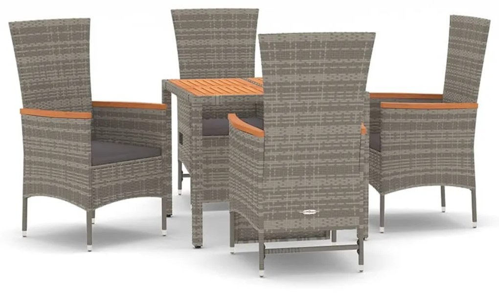 Set da pranzo da giardino 5 pz con cuscini in polyrattan grigio