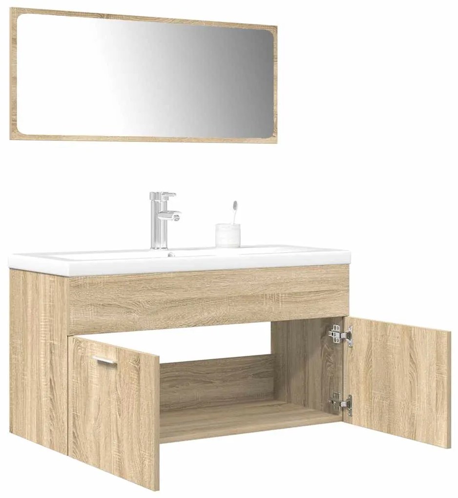 Set Mobili Da Bagno 3 Pz Rovere Sonoma İn Legno Multistrato /