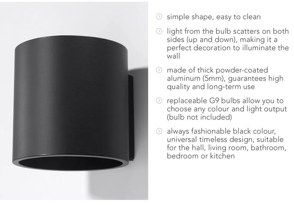 Lampada da parete nera Roda - Sollux