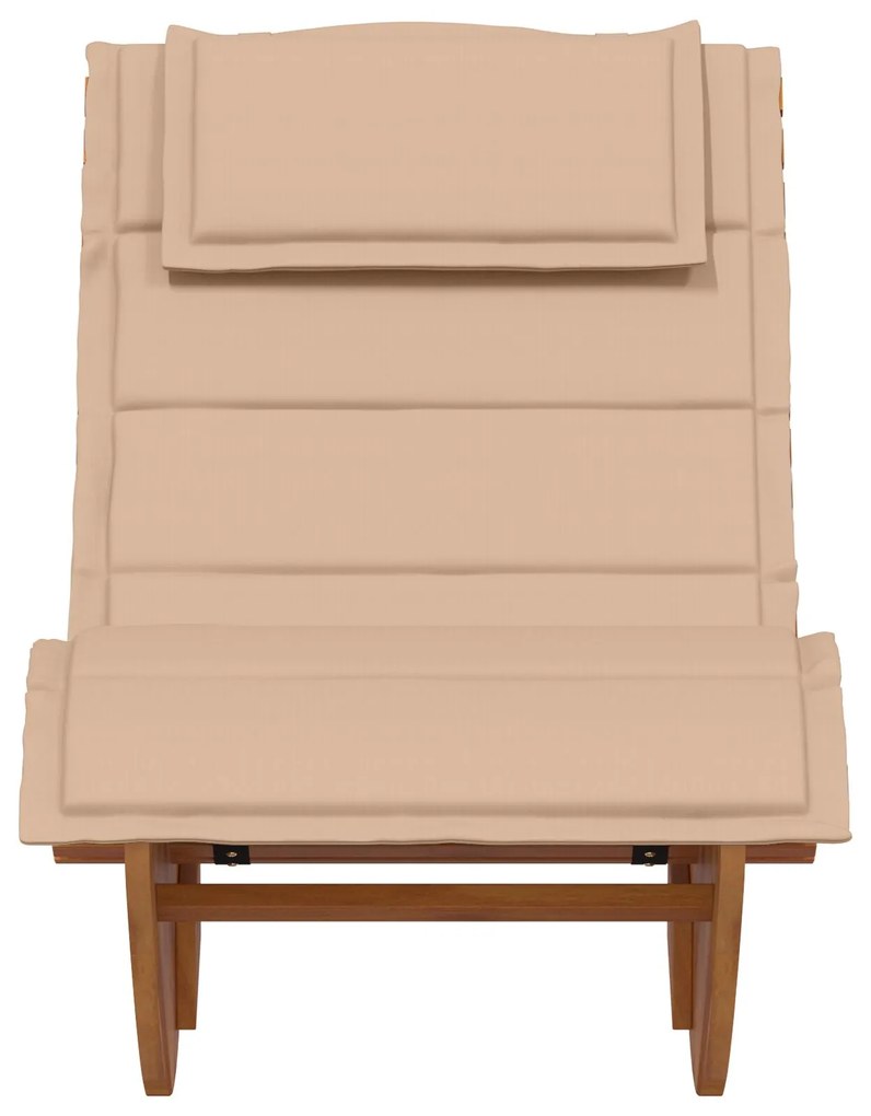 Lettino da sole set di 2 beige legno e tessuto imbottito grande
