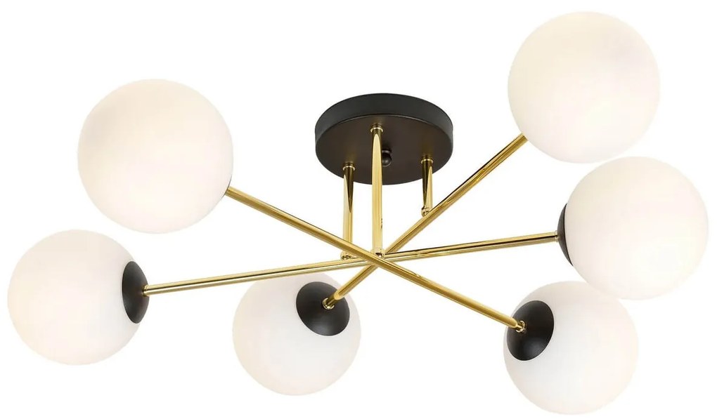 Lampadario Magnum Nero e Oro con 6 Sfere Satinate E14 da soffitto