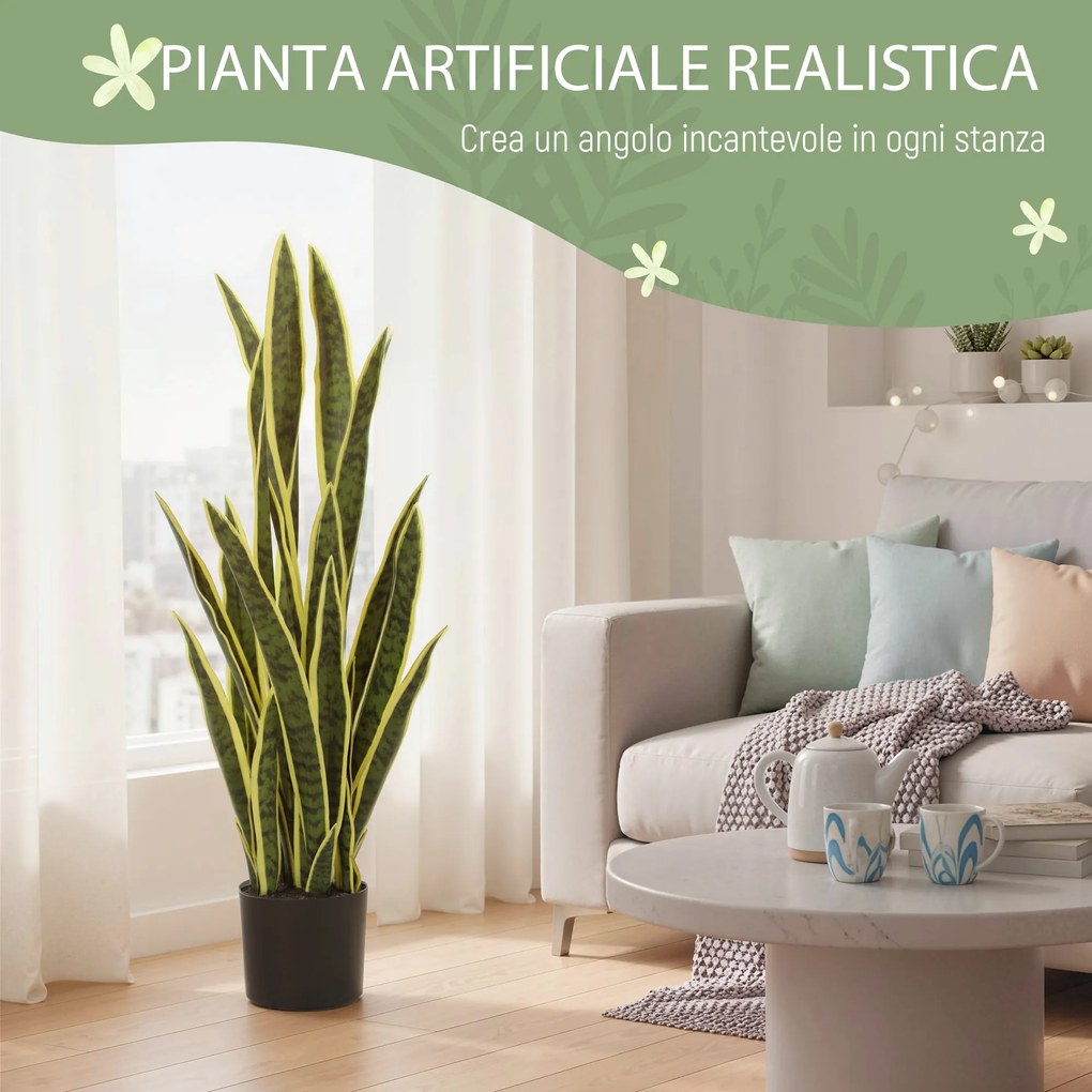 Sanseveria Artificiale in Vaso Ø20x90 cm da Esterno e Interno con 21 Foglie Modellabili...