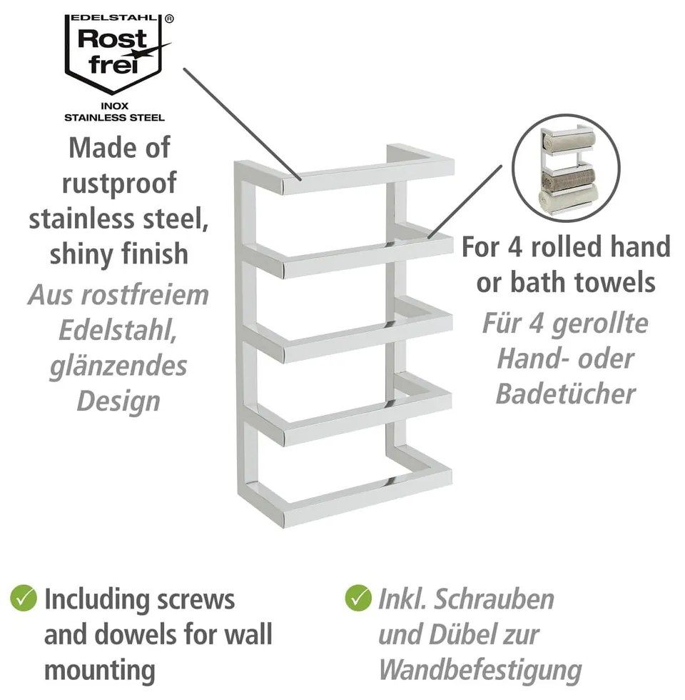 Porta asciugamani a parete in acciaio inox in argento lucido Fondiro - Wenko