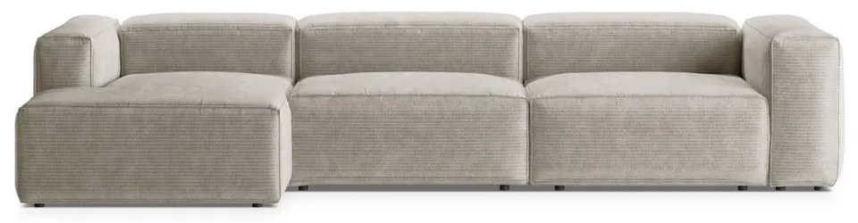 Divano angolare beige (con penisola a sinistra/con chaise lounge) con rivestimento in velluto a coste Bergamo – Cosmopolitan Design