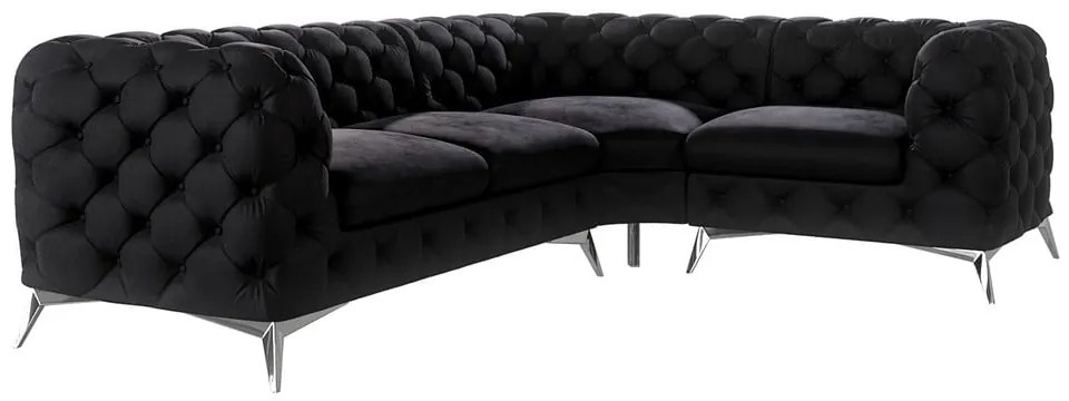 Divano angolare nero (con penisola a destra/a L) con rivestimento in velluto Chelsea – Ropez
