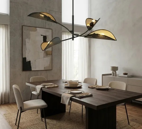 Lampadario a sospensione con supporto rigido LOTUS 4xE14/10W/230V nero/oro