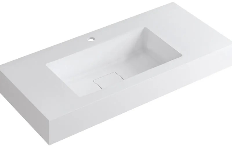 Lavabo a incasso rettangolare vasca centrale L 100.5 x H 15 x P 46 cm in resina bianco opaco