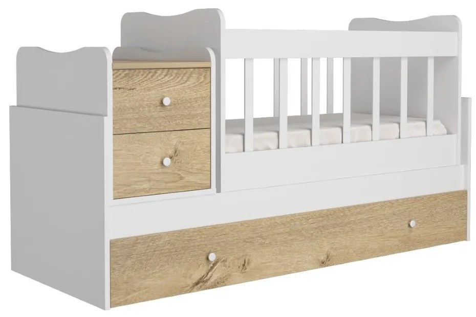 Culla in colore bianco e naturale con spazio di archiviazione 60x120 cm Sansa - Kalune Design