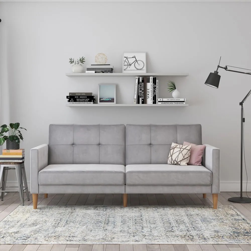 Divano in grigio chiaro allungabile con rivestimento in velluto 207 cm Lilly – Støraa