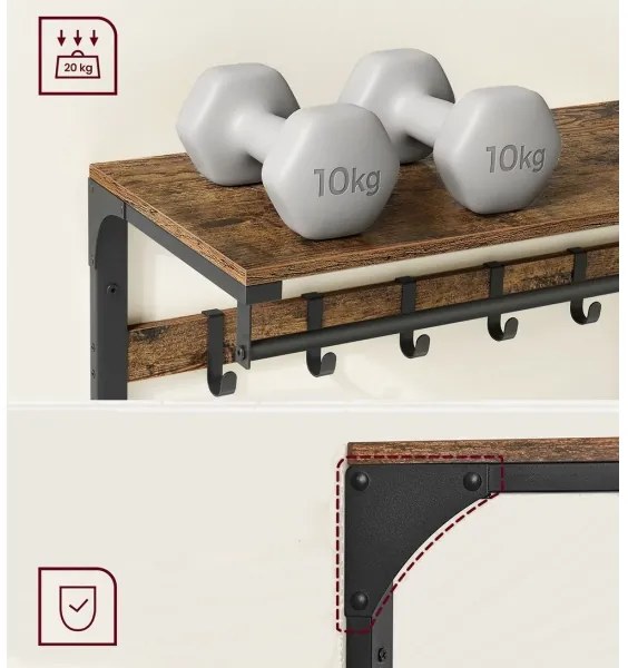 Appendiabiti da parete con mensola NATE marrone/nero