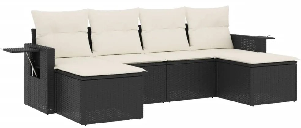 Set divano da giardino 6 pz con cuscini nero in polyrattan