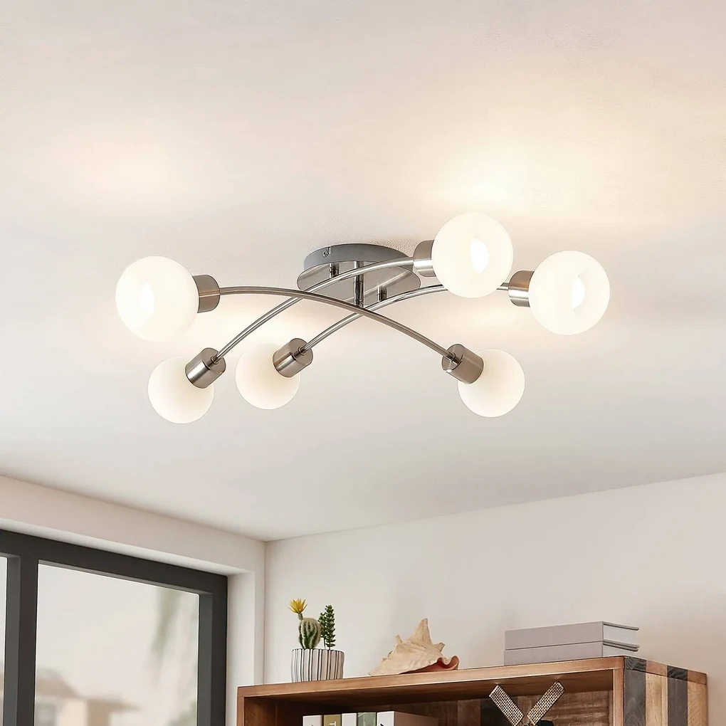 Lindby plafoniera Agmar, color nichel, vetro, a 6 luci, E14