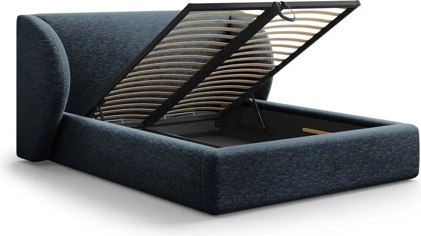 Letto matrimoniale imbottito in blu scuro con contenitore con rete inclusa 180x200 cm Miley – Micadoni