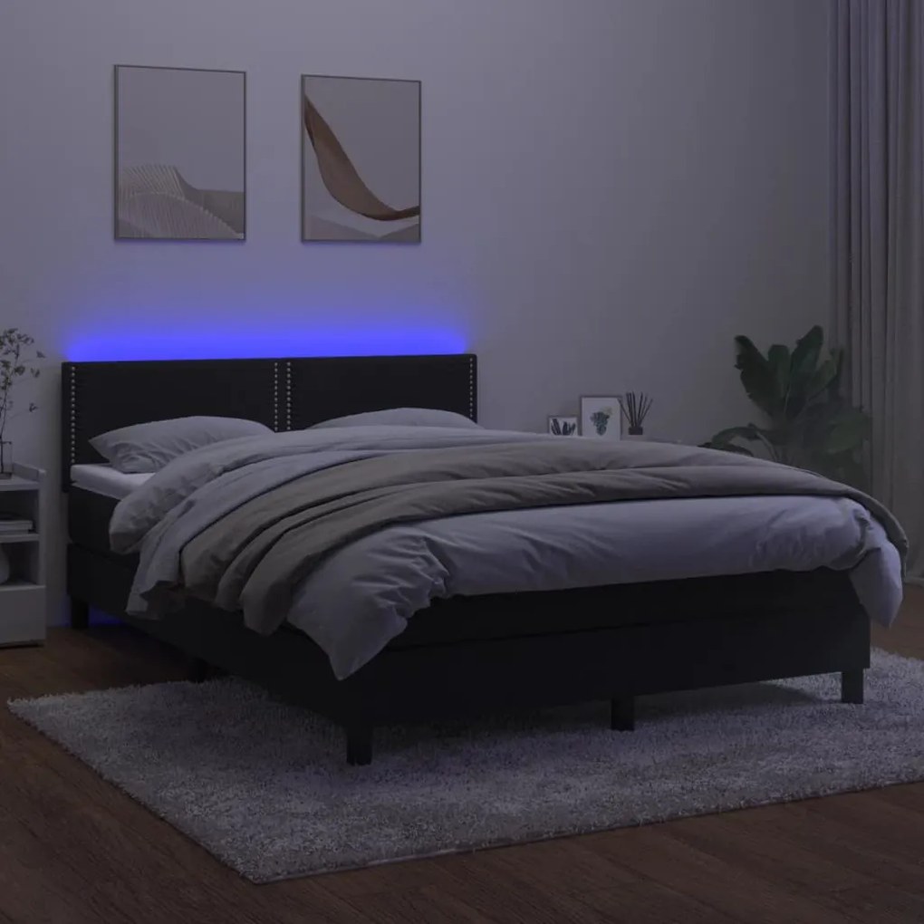 Letto a molle con materasso e led nero 140x190 cm in velluto