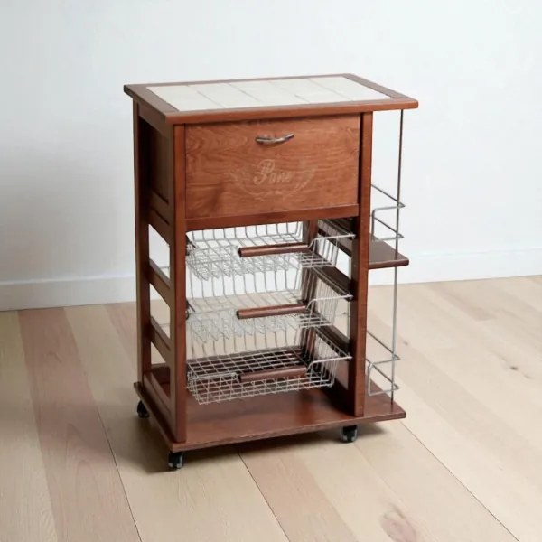 Carrello portafrutta portapane e bottigliera NOCE