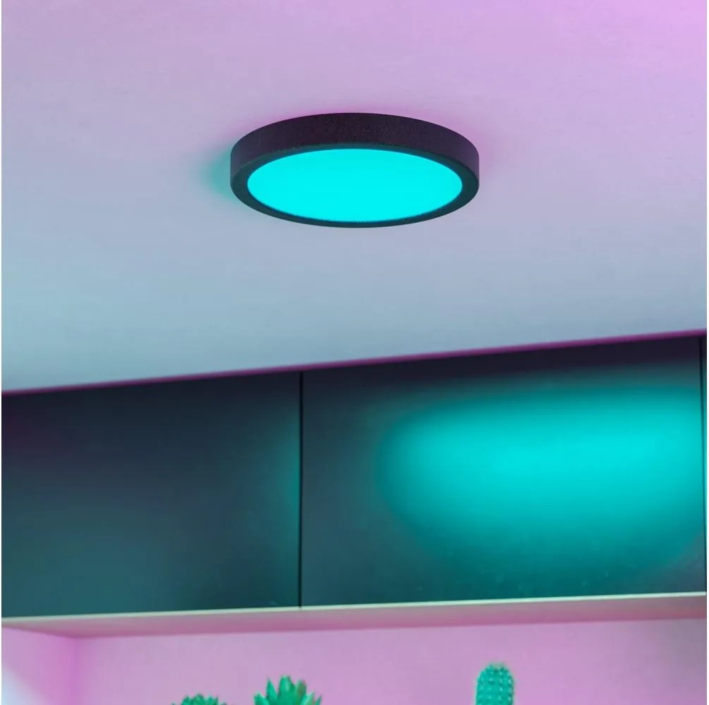 Eglo 901372 - LED RGBW dimmerabile, plafoniera con vetro fumé FUEVA-Z LED/11,2W/230V 21,1cm IP44 nero