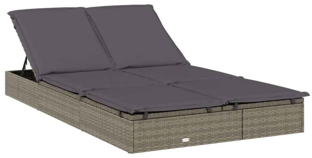 Lettino doppio tetto rotondo grigio 211x112x140 cm polyrattan