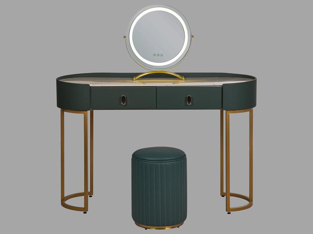 Tavolino da toeletta con 2 cassetti e specchio LED verde scuro e oro VINAX Beliani
