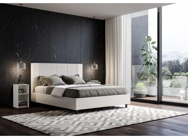 Letto matrimoniale contenitore imbottito 160x190 similpelle bianco Goya