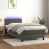 Letto a Molle con Materasso e LED Grigio Scuro 80x200cm Velluto 3134490