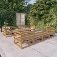 Set Divani da Giardino 9 pz Miele in Legno Massello di Pino cod mxl 36298