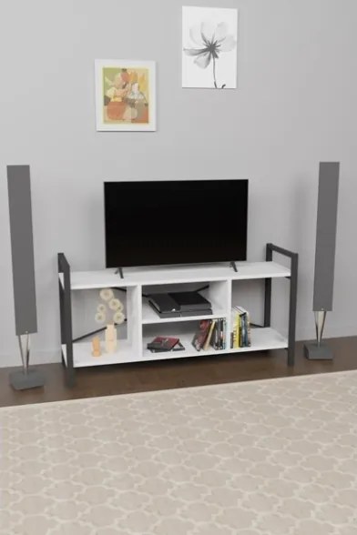 Mobile Porta TV Stile Industrial 120x35x60 Con Vani A Giorno Cult Bianco