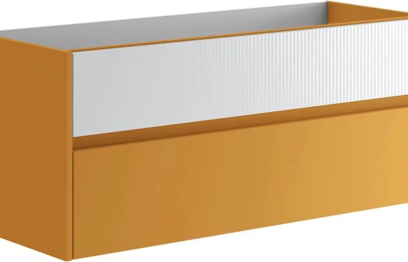 Mobile da bagno sospeso sotto lavabo Niwa 2 cassetti ideale per doppia vasca L119.5 x H50 x P45.5cm senape e bianco cannettato