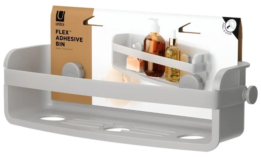 Mensola da bagno autoportante grigia in plastica riciclata Flex Adhesive - Umbra