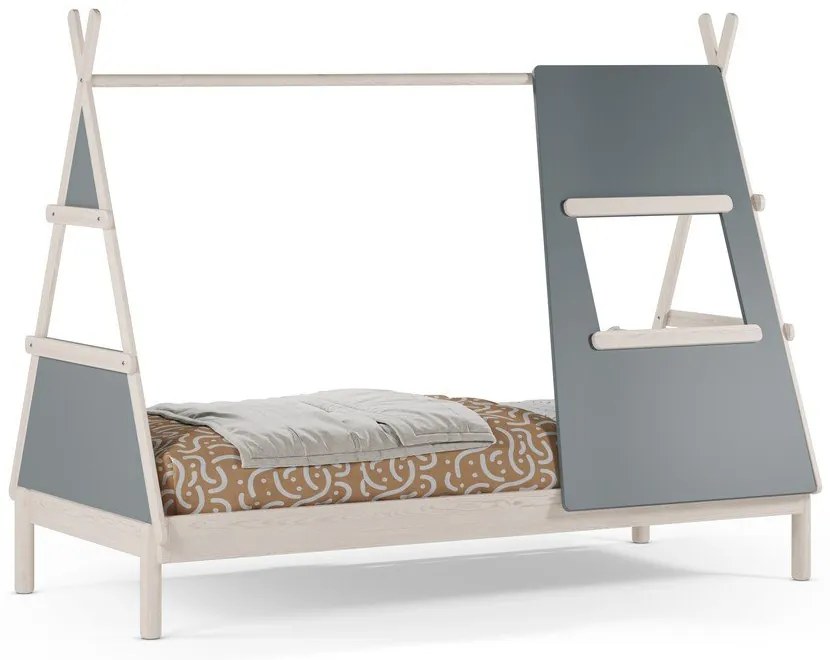 Letto da bambini a forma di casa verde polveroso in pino massiccio con rete inclusa 90x200 cm Enola – Marckeric