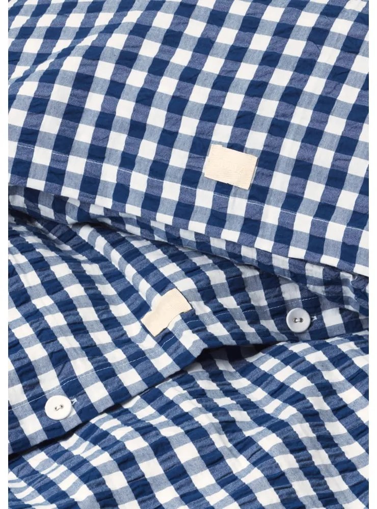 Biancheria da letto in crêpe bianca e blu scuro per letto singolo 140x200 cm Bæk&amp;Bølge - JUNA