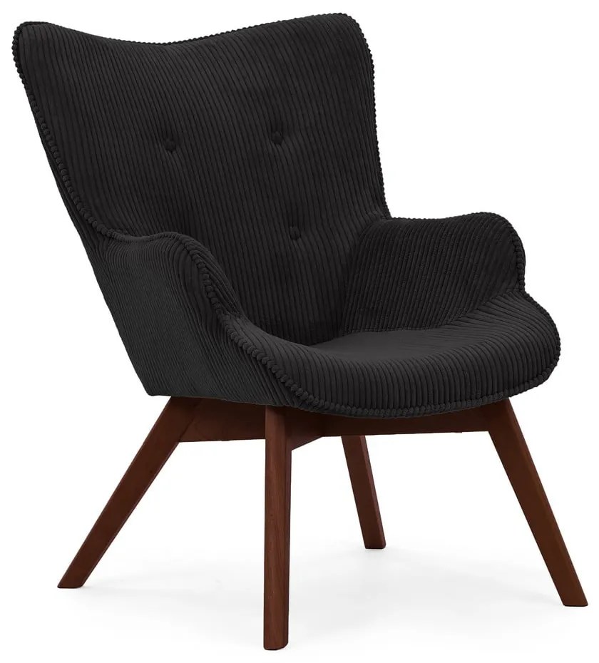 Poltrona con poggiapiedi nera con rivestimento in velluto a coste Niko – Ropez