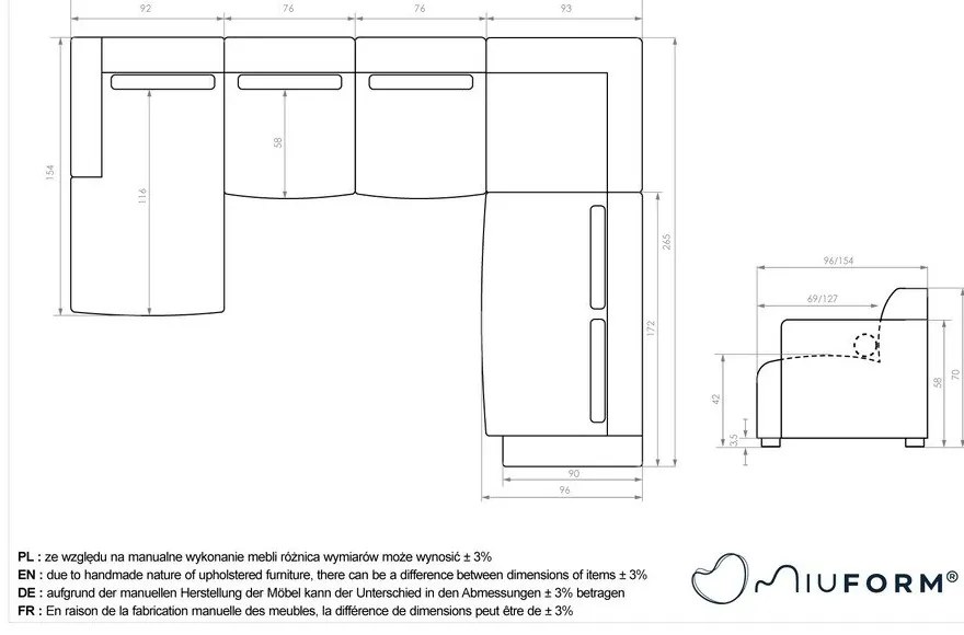 Divano angolare componibile color crema (con penisola a destra/a forma di "U") Flex Felix – Miuform