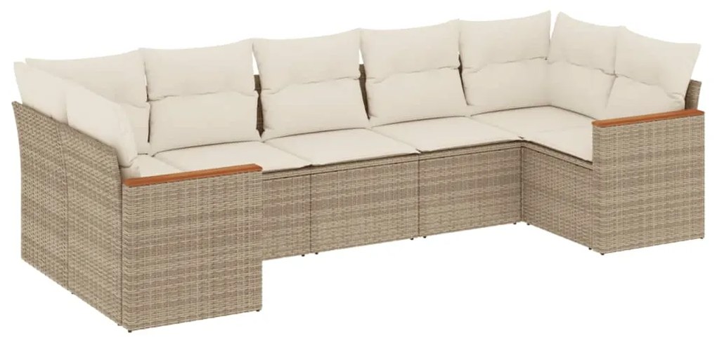 Set Divani da Giardino 7 pz con Cuscini Beige in Polyrattan