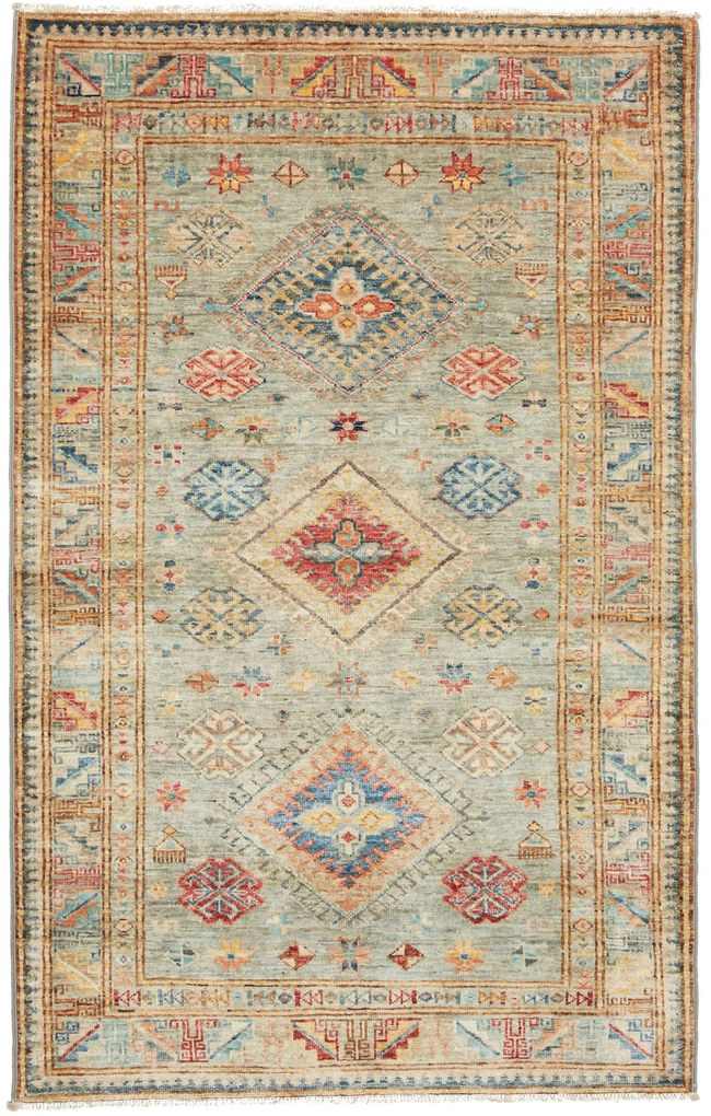 Kazak Tappeto 100 x 150 Grigio (Pakistan) Annodato A Mano