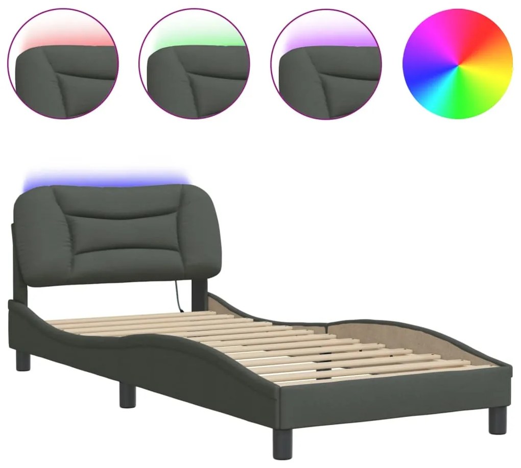 Giroletto con luci led grigio scuro 90x200 cm in tessuto