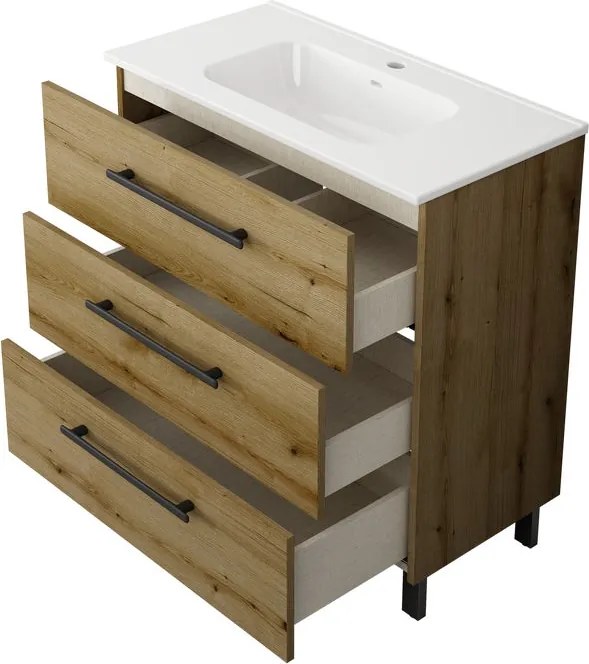 Base Remix 3 cassetti L80 X P39 X H57,7 cm Rovere rustico, con piedini