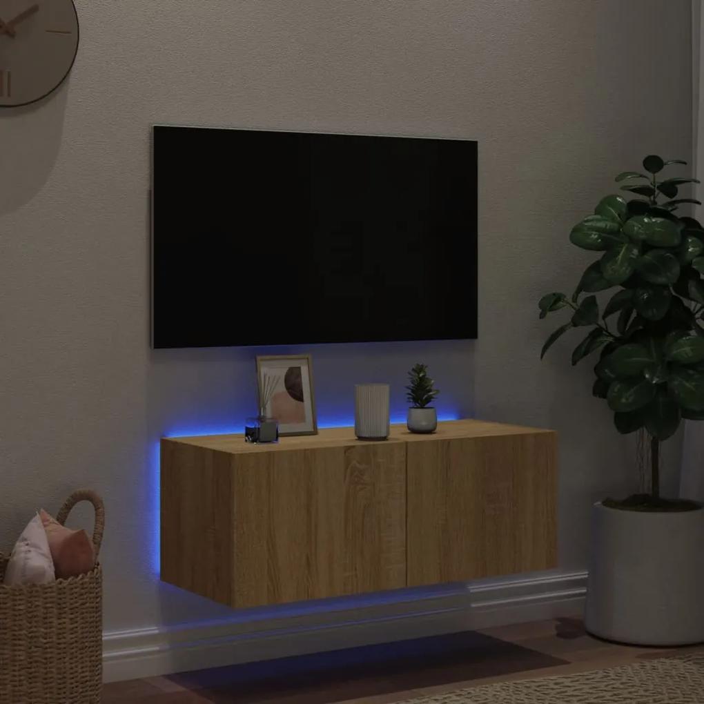 Mobile tv a parete con luci led rovere sonoma 80x35x31 cm