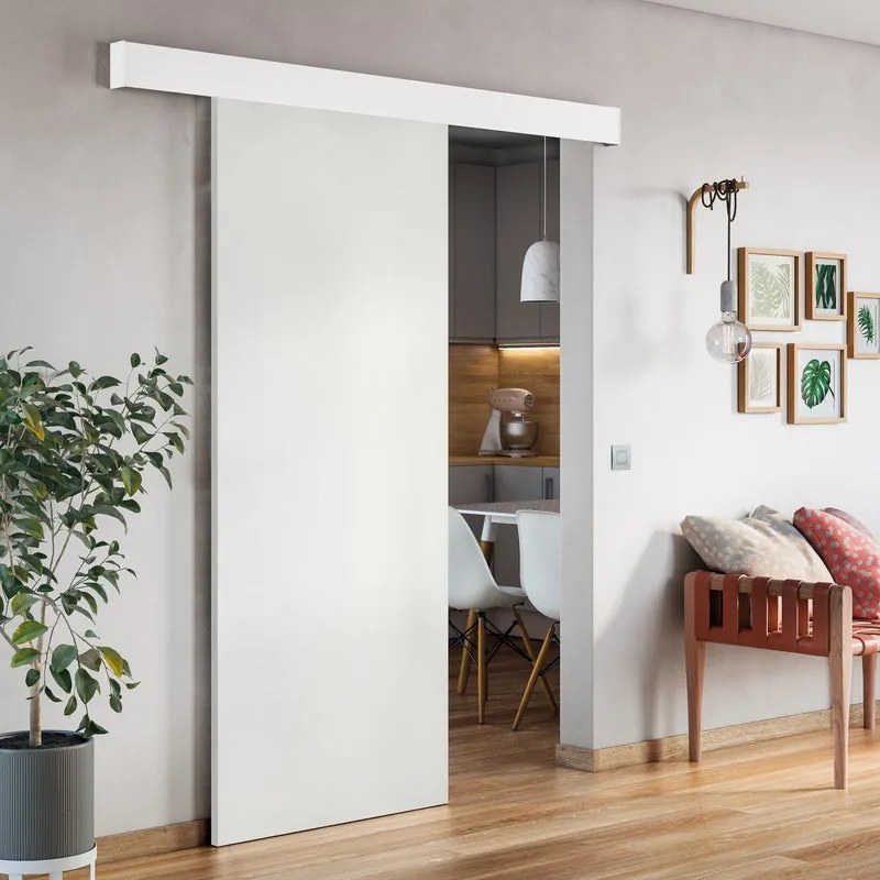 Porta scorrevole Oxford bianco in mdf bianco, L 93 x H 212 cm, con binario Atelier bianco Reversibile