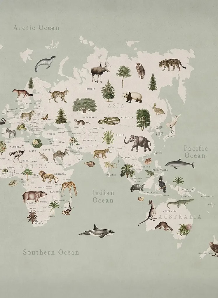 Rebel Walls Carta da parati panoramica Animal World - Mint