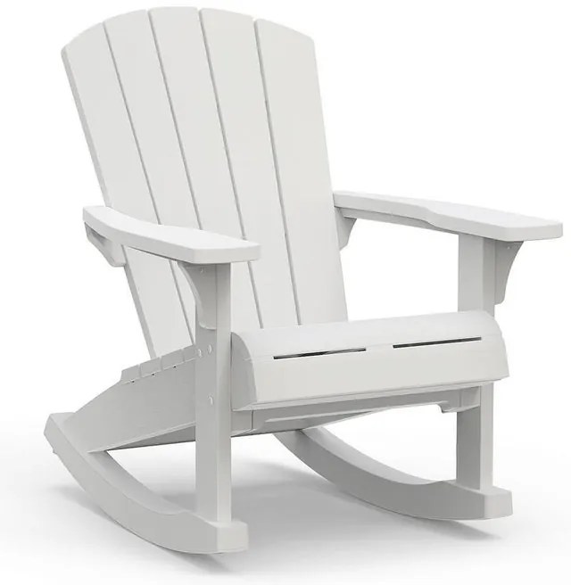 Sedia a dondolo da giardino con braccioli Adirondack KETER, seduta in resina bianca