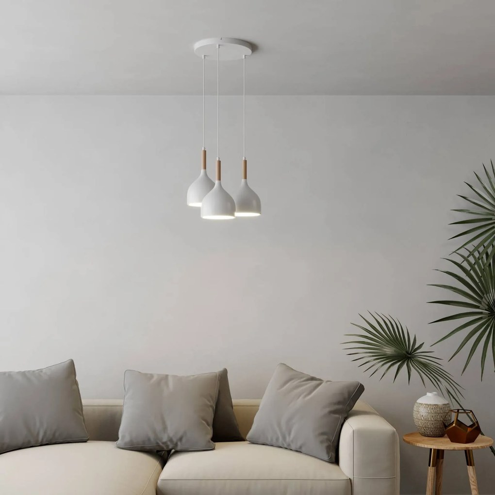 Luminex Lampada a sospensione Noak 3 luci rotonda bianco/legno naturale