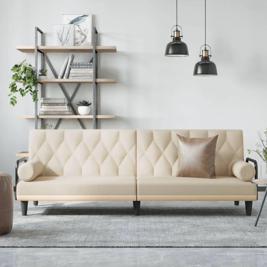 Divano Letto Con Braccioli Crema İn Tessuto /
