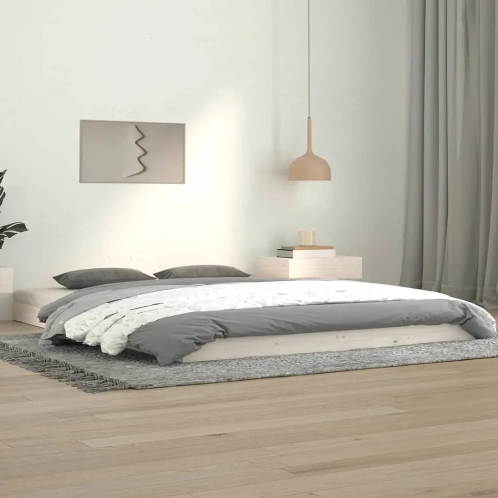 Letto Senza Materasso Bianco 140x190 Cm Legno Massello Di Pino /