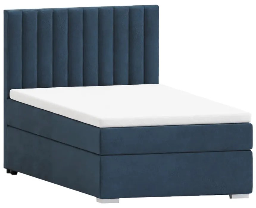 Letto singolo imbottito con contenitore blu scuro con materasso e topper inclusi 80x200 cm Bunny – Ropez