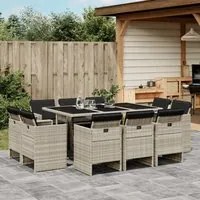 Set Pranzo Giardino 11pz con Cuscini Grigio Chiaro Polyrattancod mxl 88251