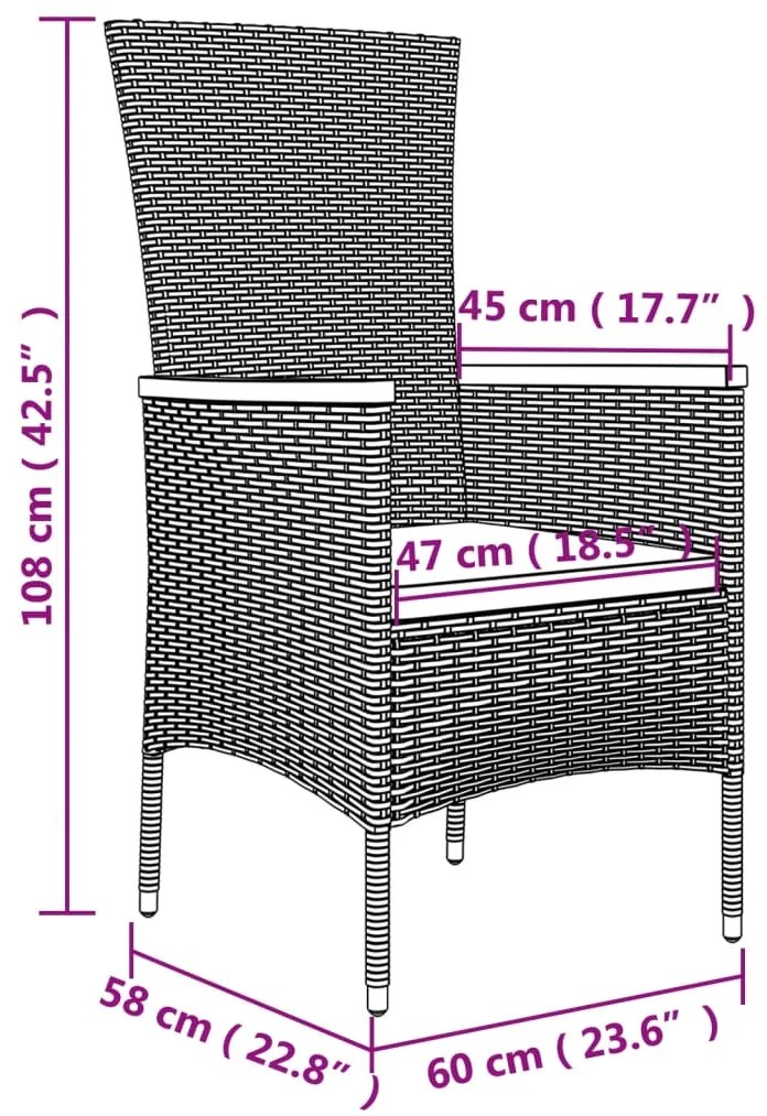 Sedie da Giardino con Cuscini 4 pz in Polyrattan Grigie