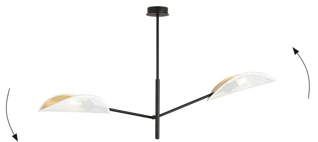 Lampadario 2 Luci Eridano In Acciao Nero E Bianco Oro Con Bracci Mobili
