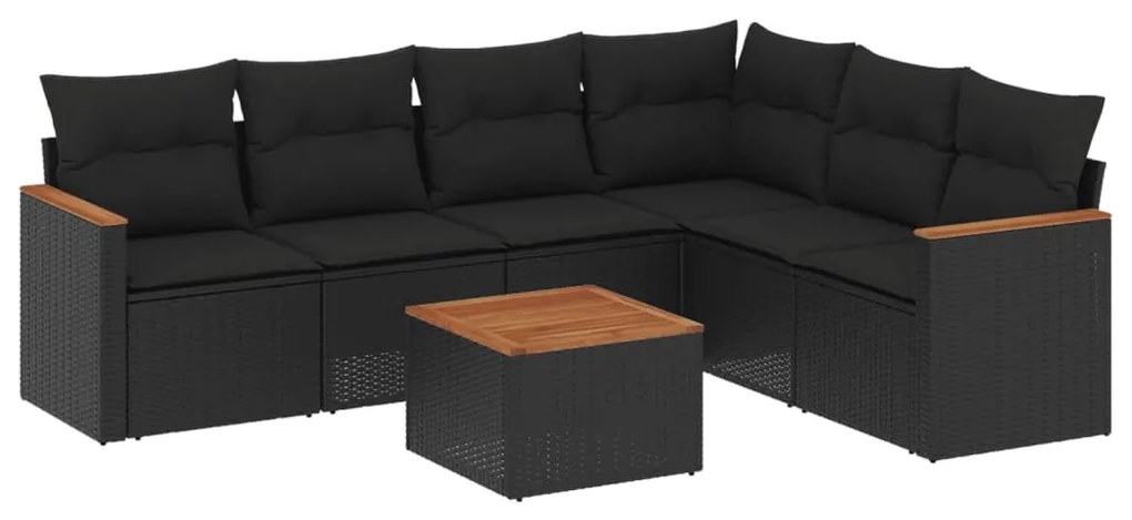 Set divani da giardino con cuscini 7pz nero polyrattan