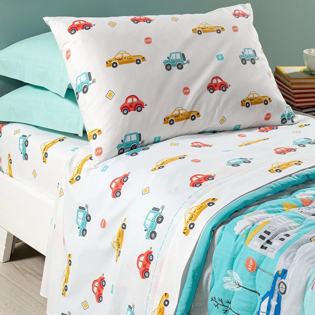 Lenzuola Car Singolo Turchese in Cotone Caleffi Kids