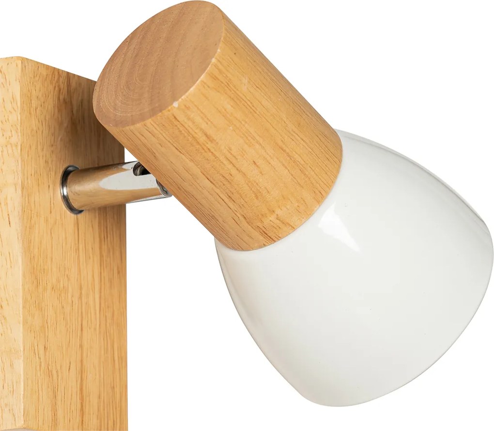 Applique da parete rustica in legno con bianco regolabile - Thorin